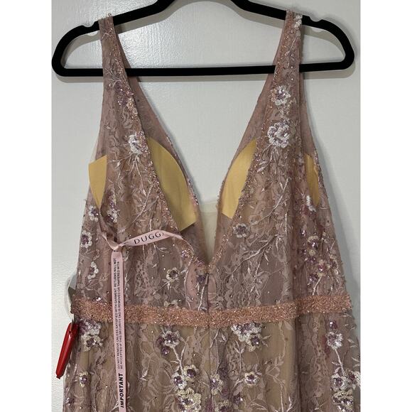 Mac Duggal Pink Floral Embellished Sleeveless Plunge Neck Gown Size 14 NWT 67481 - Picture 11 of 16